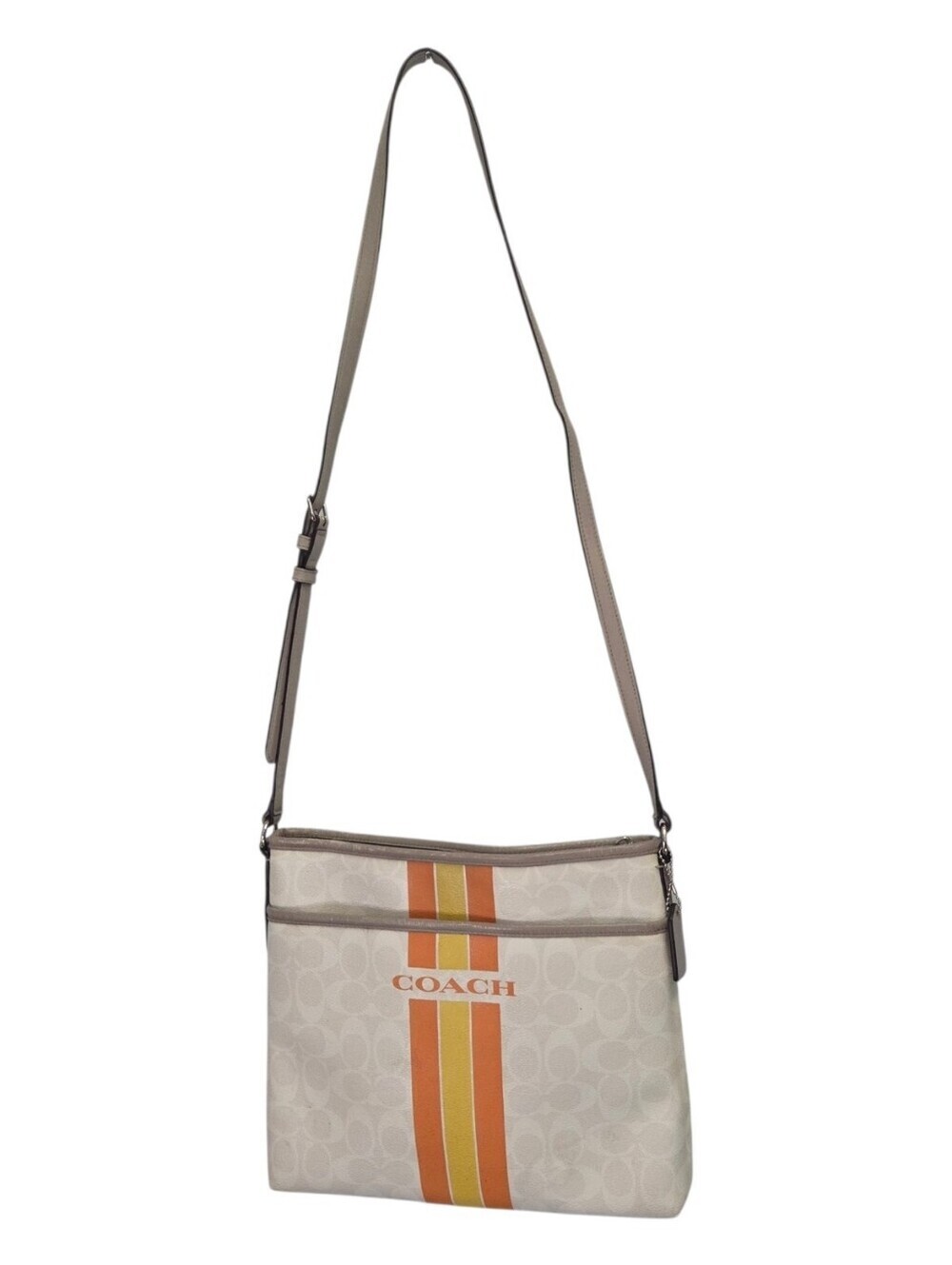 COACH Varsity Stripe  Crossbody Coated Canvas Bag Orange and Yellow